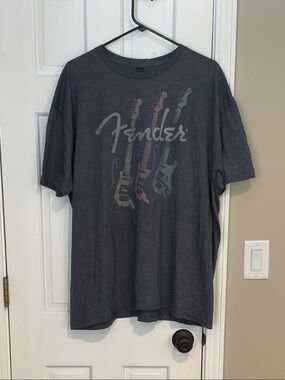 Fender Short-Sleeve Tee in Charcoal with Multicolor Guitar Print